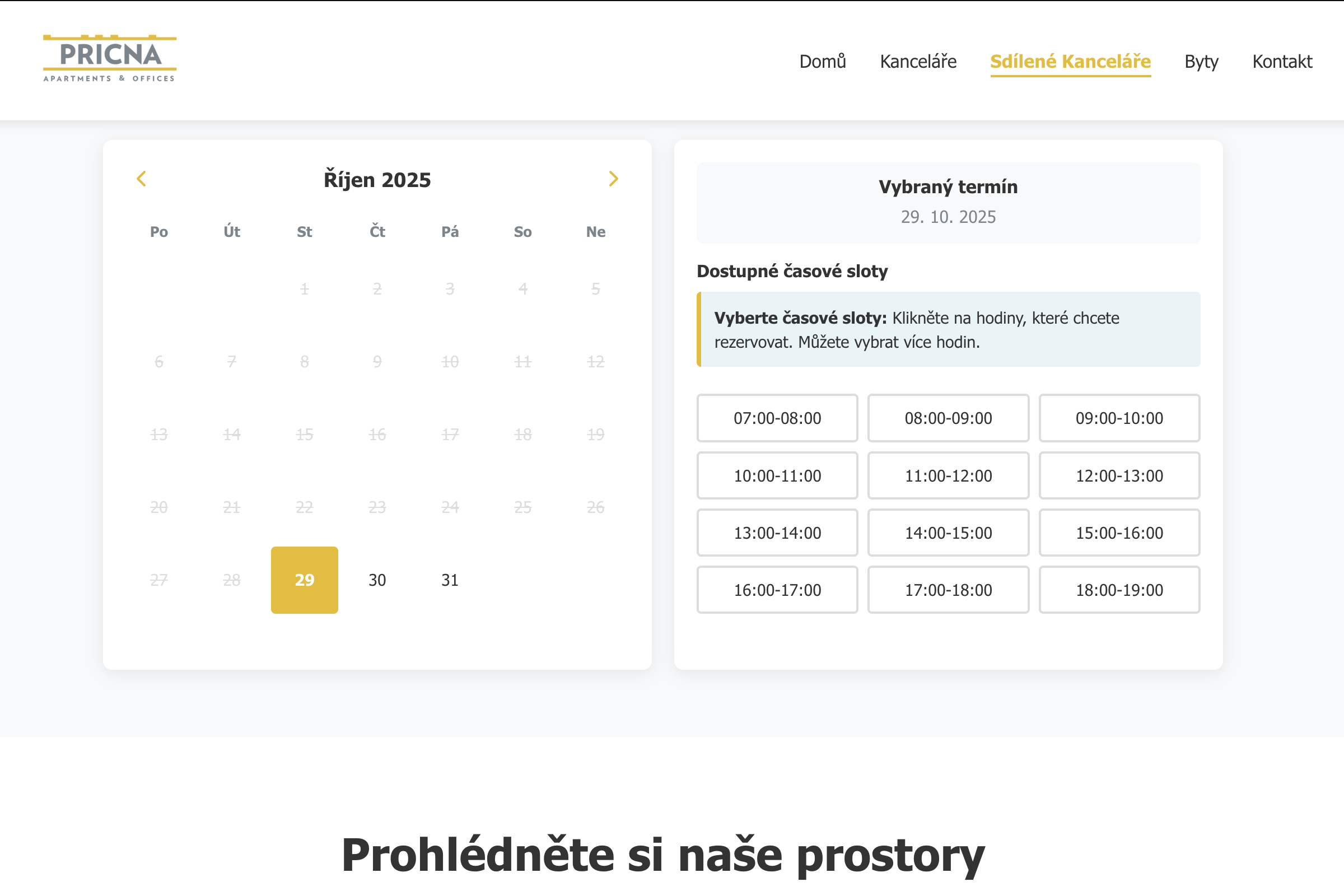 Pricna.cz website screenshot